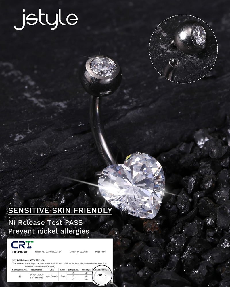 Jstyle G23 Titanium Dangle Belly Button Rings for Women 14G Internally Threaded Belly Ring Dangling Piercing Jewelry with Heart Butterfly CZ Hypoallergenic Navel Piercing Ring - Image 4